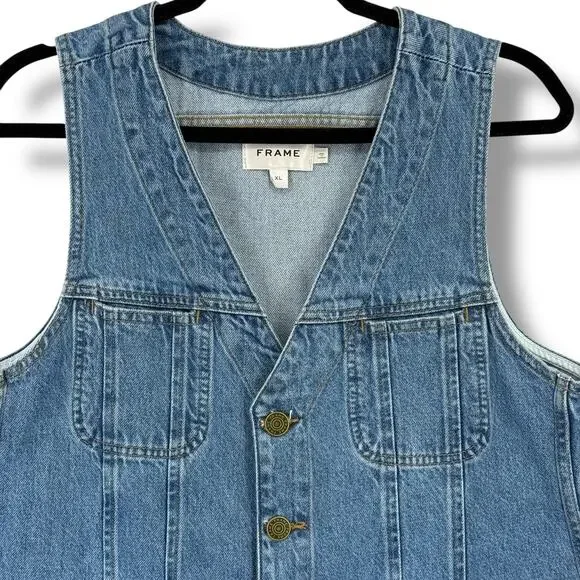 Frame Jeans Denim Jumper Trucker Pocket Dress Womens Sz XL Delaware - Picture 2 of 6